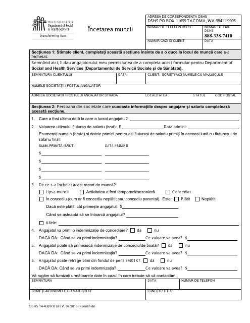 DSHS Form 14-438  Printable Pdf