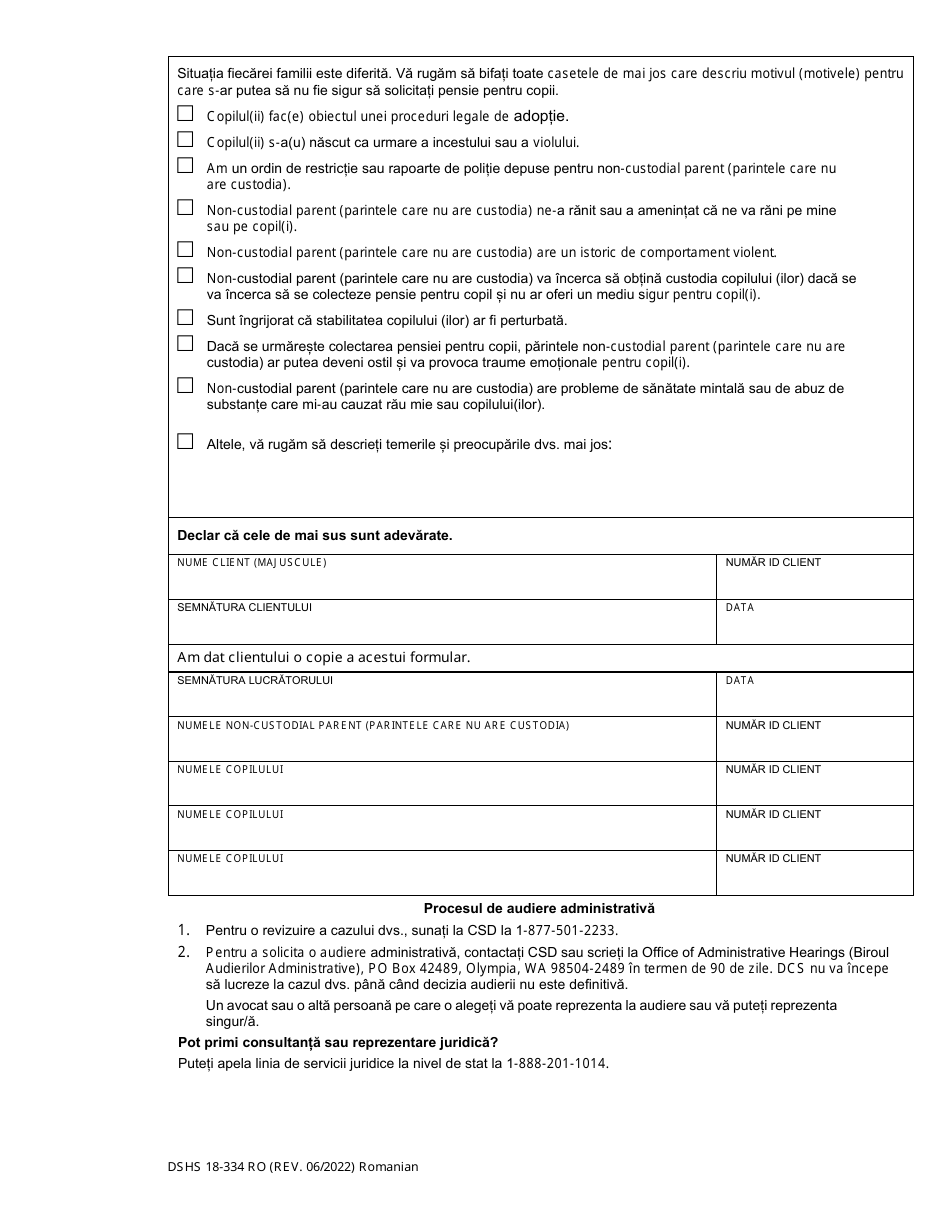 DSHS Form 18-334 Your Options for Child Support Collection While Receiving Temporary Assistance for Needy Families (TANF) - Washington (Romanian), Page 2