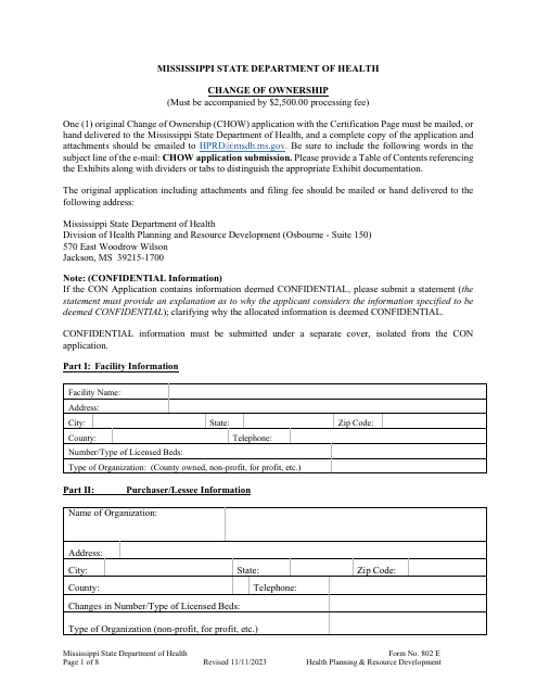 Form 802 E  Printable Pdf