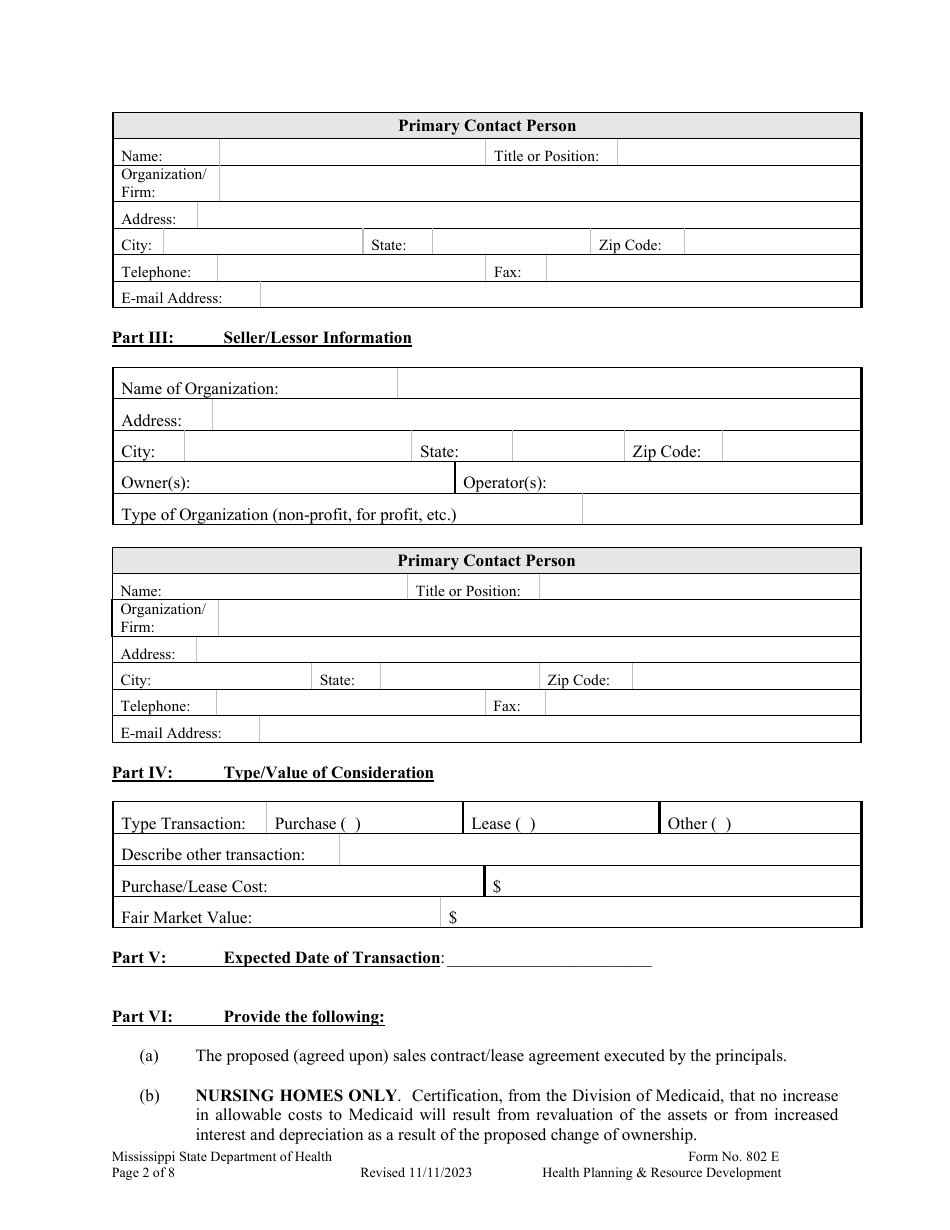 Form 802 E Notice of Intent to Change Ownership - Mississippi, Page 2
