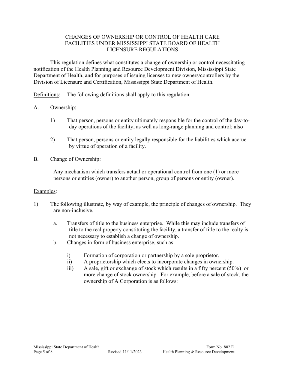 Form 802 E Notice of Intent to Change Ownership - Mississippi, Page 5