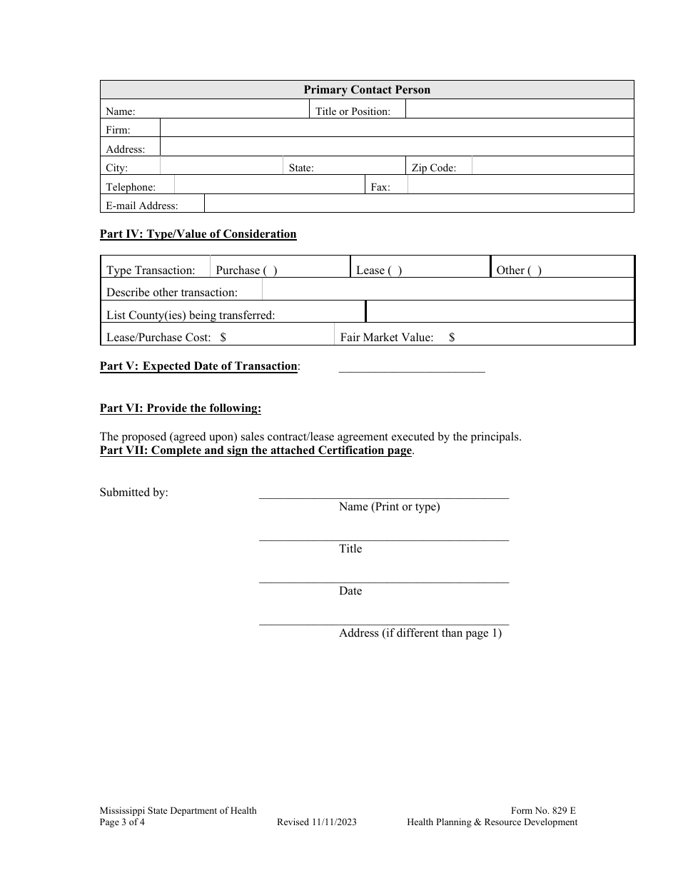 Form 829 E Transfer County of a Home Health Agency - Mississippi, Page 3