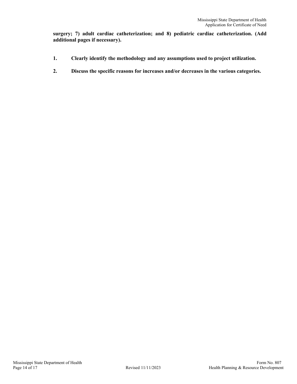 Form 807 Application for a Certificate of Need - Mississippi, Page 14