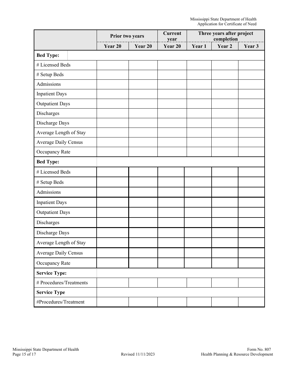Form 807 Application for a Certificate of Need - Mississippi, Page 15