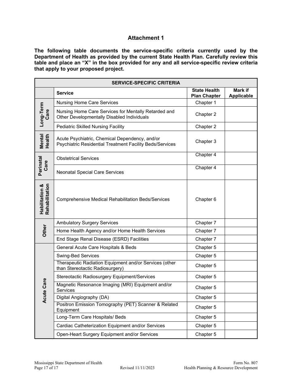 Form 807 Application for a Certificate of Need - Mississippi, Page 17
