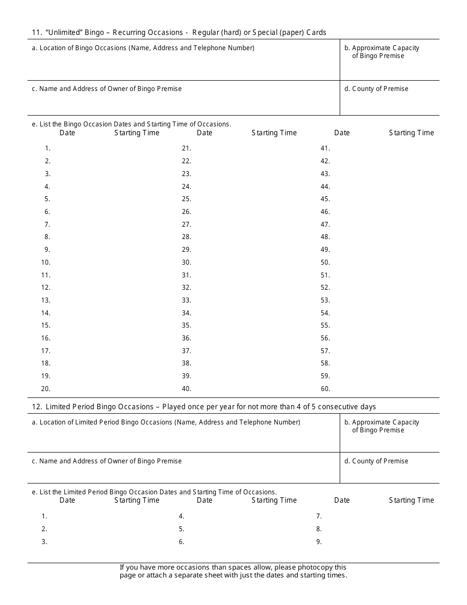 Form DOA-11625 Bingo License Application - Wisconsin, Page 2