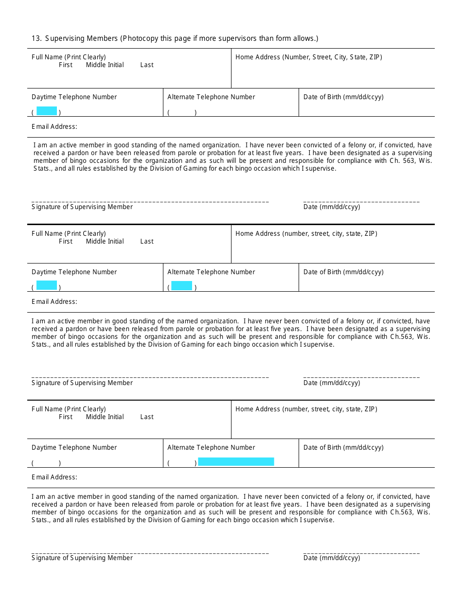 Form DOA-11625 Bingo License Application - Wisconsin, Page 3