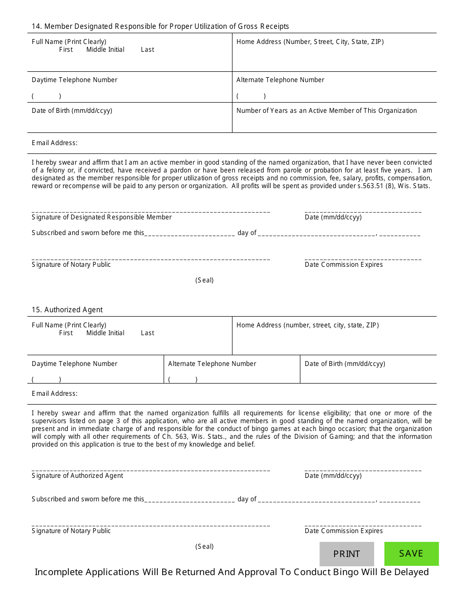 Form DOA-11625 Bingo License Application - Wisconsin, Page 4