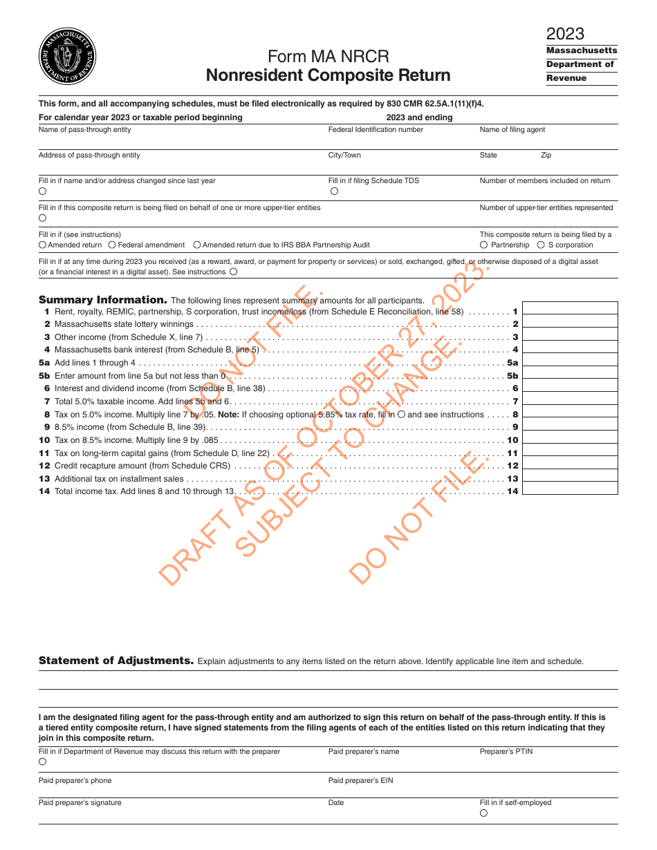 Form MA NRCR Nonresident Composite Return - Draft - Massachusetts, Page 2