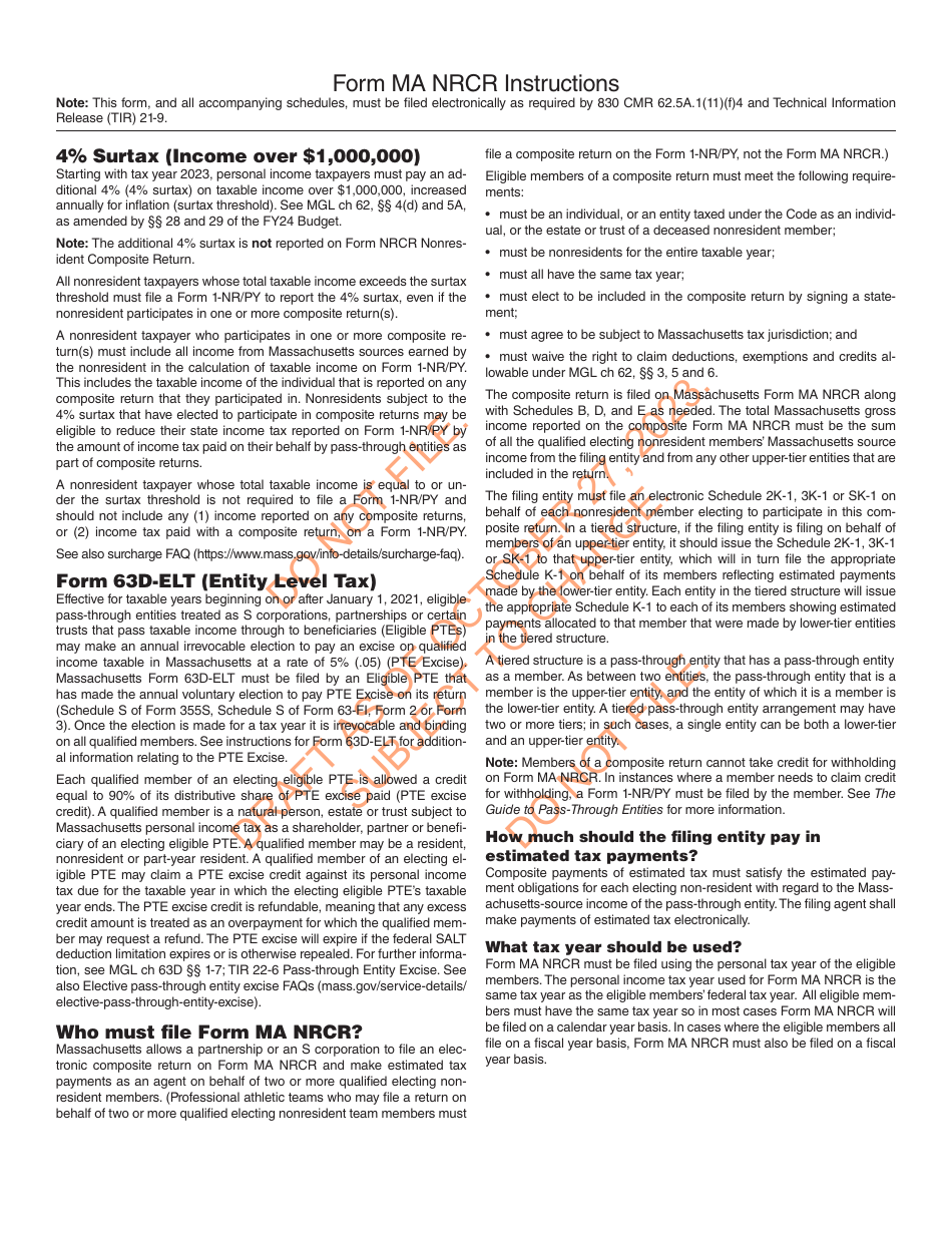 Form MA NRCR Nonresident Composite Return - Draft - Massachusetts, Page 4