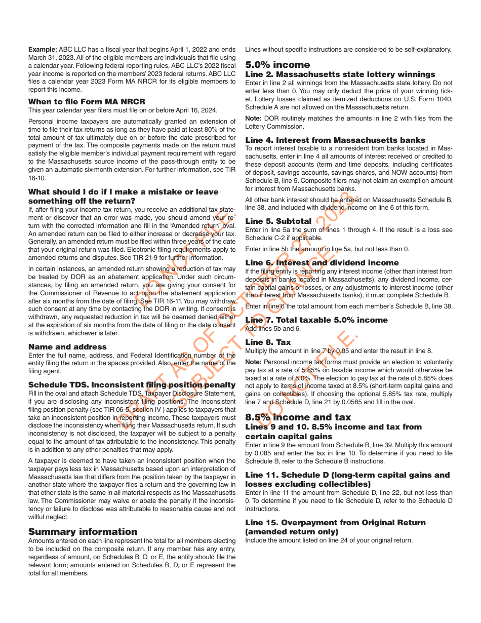 Form MA NRCR Nonresident Composite Return - Draft - Massachusetts, Page 5