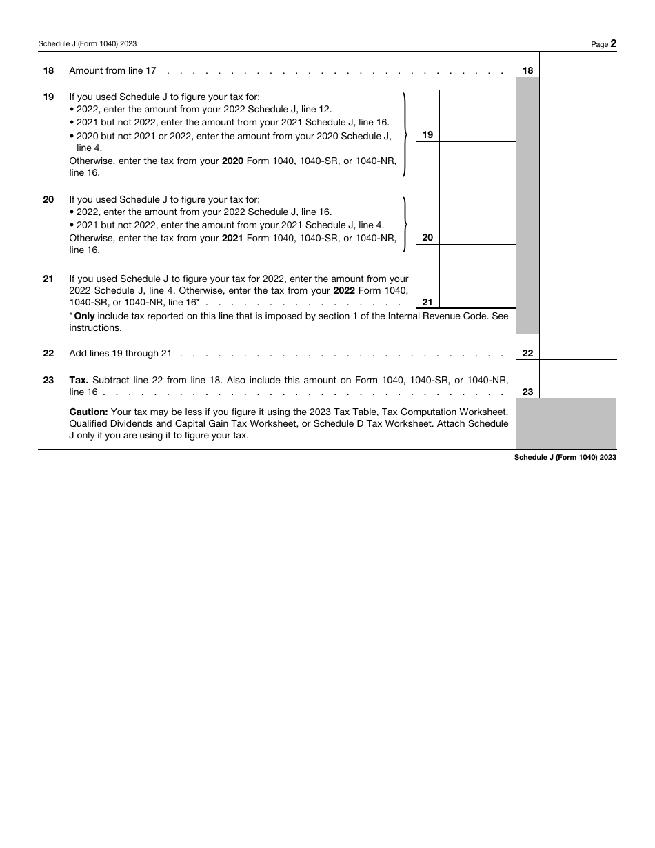 IRS Form 1040 Schedule J Income Averaging for Farmers and Fishermen, Page 2