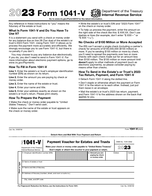 IRS Form 1041-V Payment Voucher for Estates and Trusts, 2023
