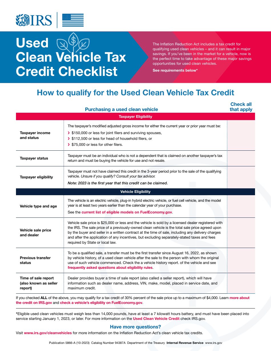 Used Clean Vehicle Tax Credit Checklist, Page 1