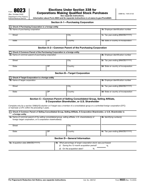 IRS Form 8023 Elections Under Section 338 for Corporations Making Qualified Stock Purchases