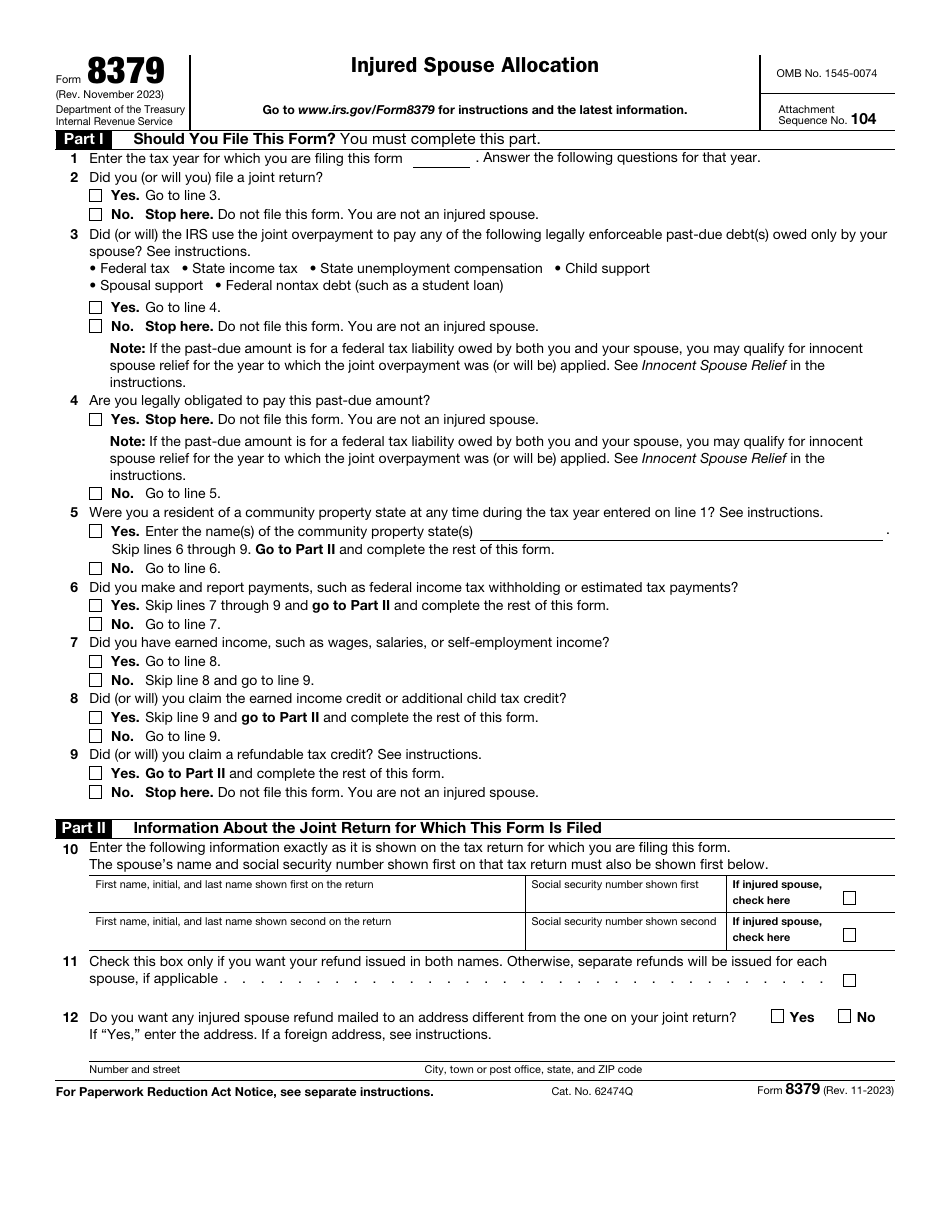 IRS Form 8379 Injured Spouse Allocation, Page 1