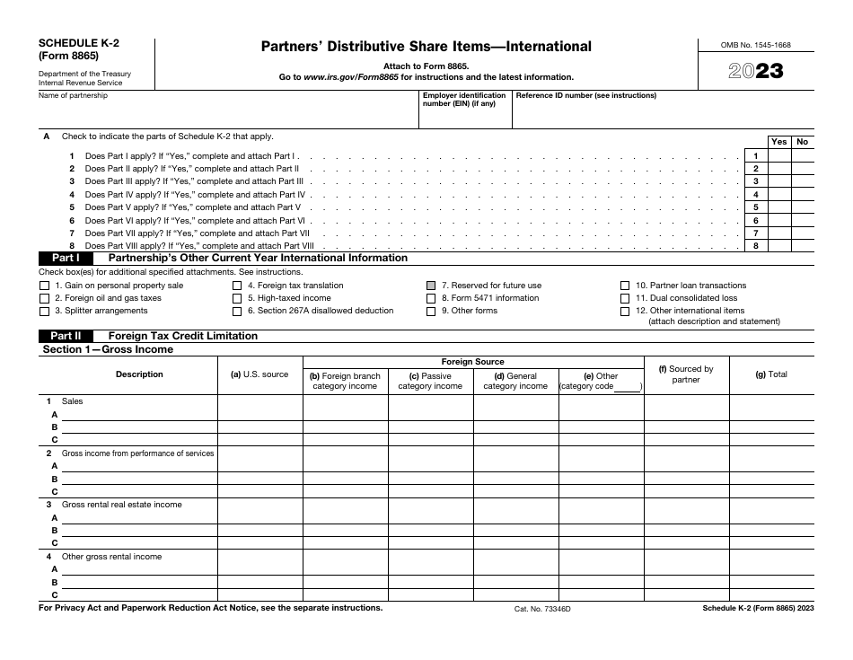 IRS Form 8865 Schedule K-2 Download Fillable PDF or Fill Online ...