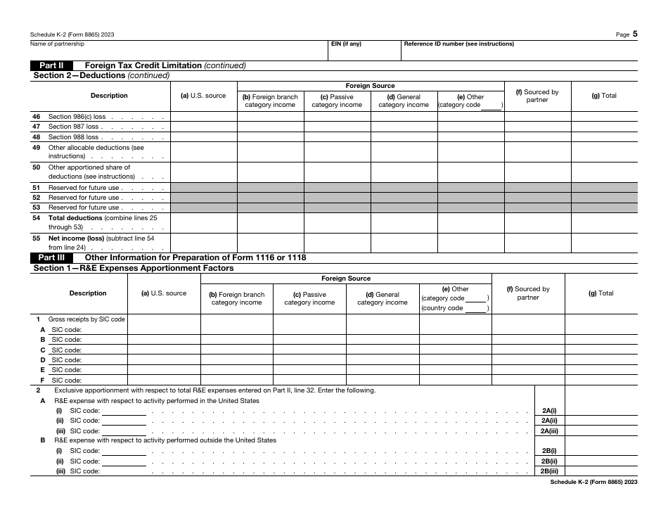 IRS Form 8865 Schedule K-2 Partners Distributive Share Items - International, Page 5