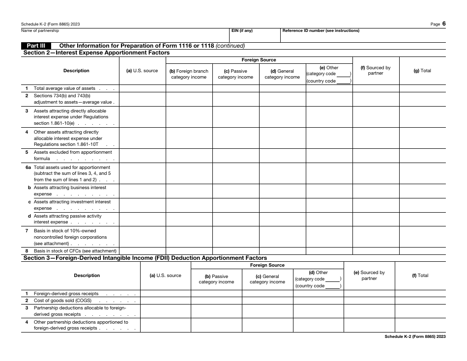 IRS Form 8865 Schedule K-2 Partners Distributive Share Items - International, Page 6