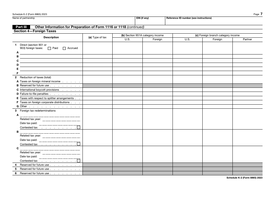 IRS Form 8865 Schedule K-2 Partners Distributive Share Items - International, Page 7