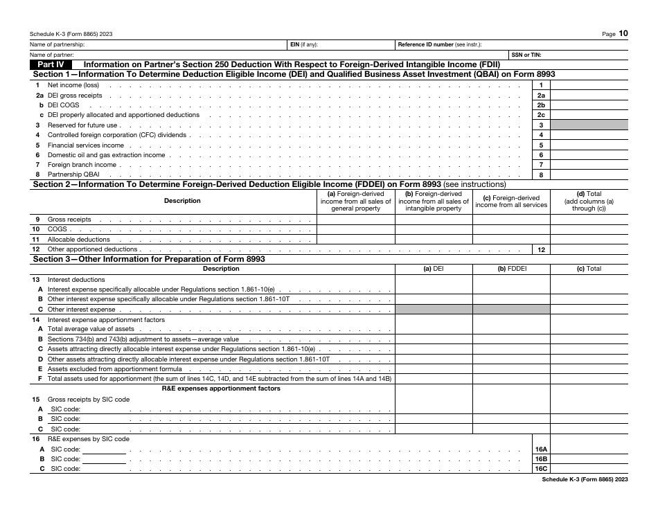 IRS Form 8865 Schedule K-3 Partners Share of Income, Deductions, Credits, Etc. - International, Page 10