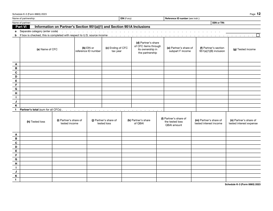IRS Form 8865 Schedule K-3 Partners Share of Income, Deductions, Credits, Etc. - International, Page 12