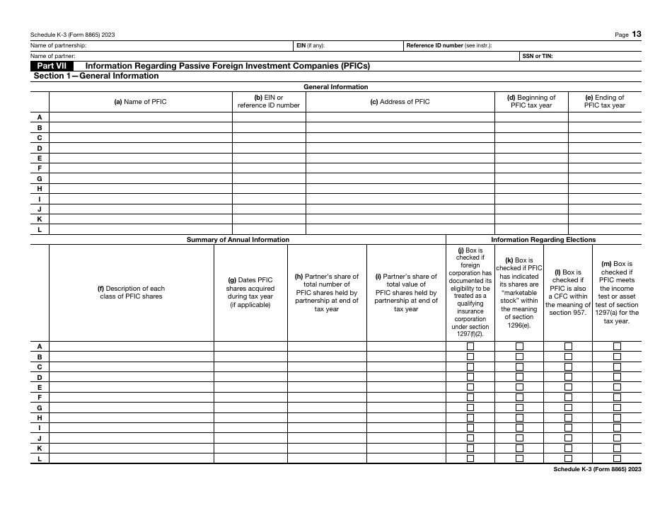 IRS Form 8865 Schedule K-3 Partners Share of Income, Deductions, Credits, Etc. - International, Page 13
