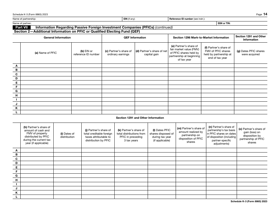 IRS Form 8865 Schedule K-3 Partners Share of Income, Deductions, Credits, Etc. - International, Page 14