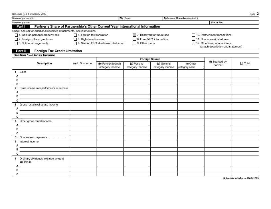 IRS Form 8865 Schedule K-3 Partners Share of Income, Deductions, Credits, Etc. - International, Page 2