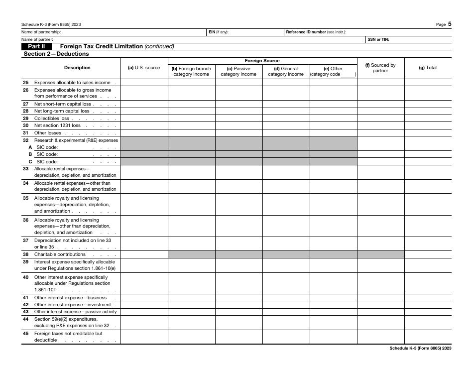 IRS Form 8865 Schedule K-3 Partners Share of Income, Deductions, Credits, Etc. - International, Page 5