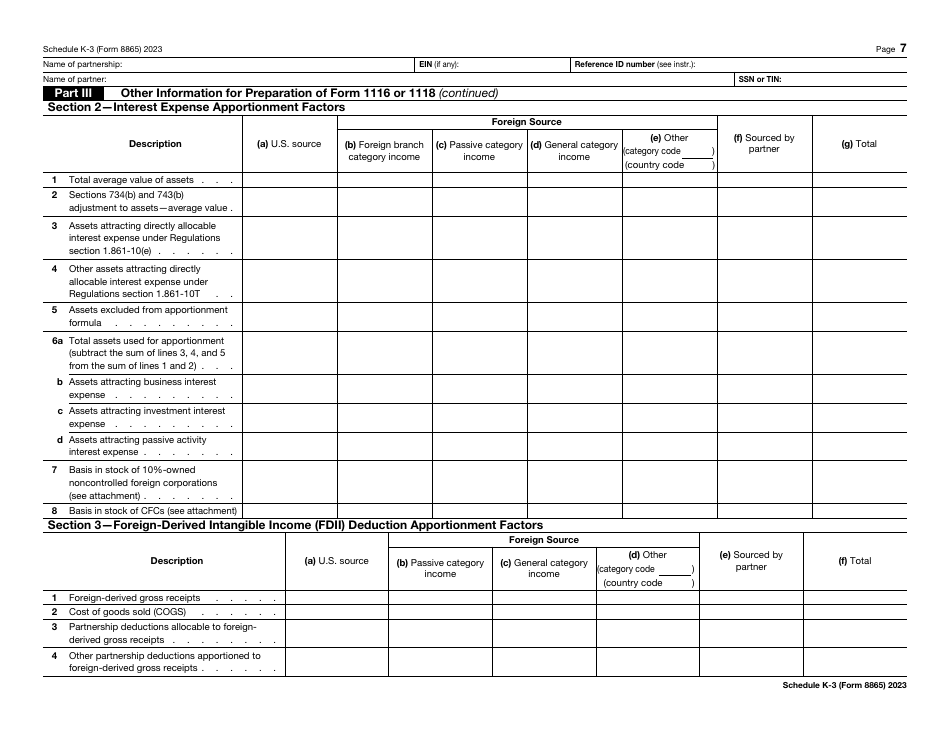 IRS Form 8865 Schedule K-3 Partners Share of Income, Deductions, Credits, Etc. - International, Page 7