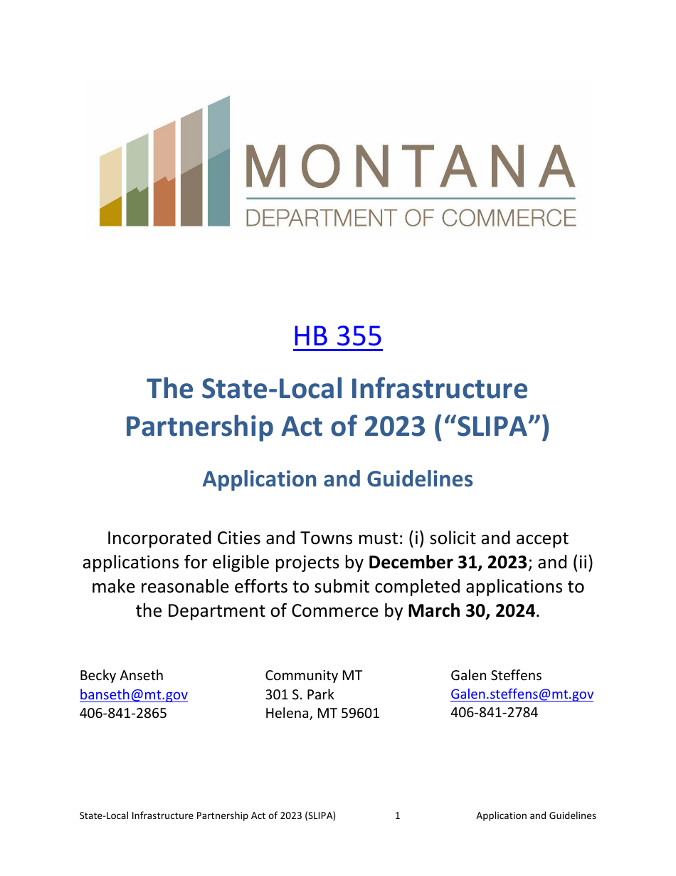 The State-Local Infrastructure Partnership Act (Hb 355) Application - Montana, Page 1