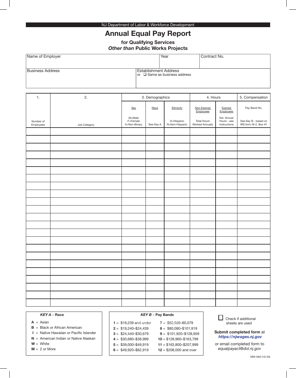 Form MW-563 Annual Equal Pay Report for Qualifying Services Other Than Public Works Projects - New Jersey, Page 1