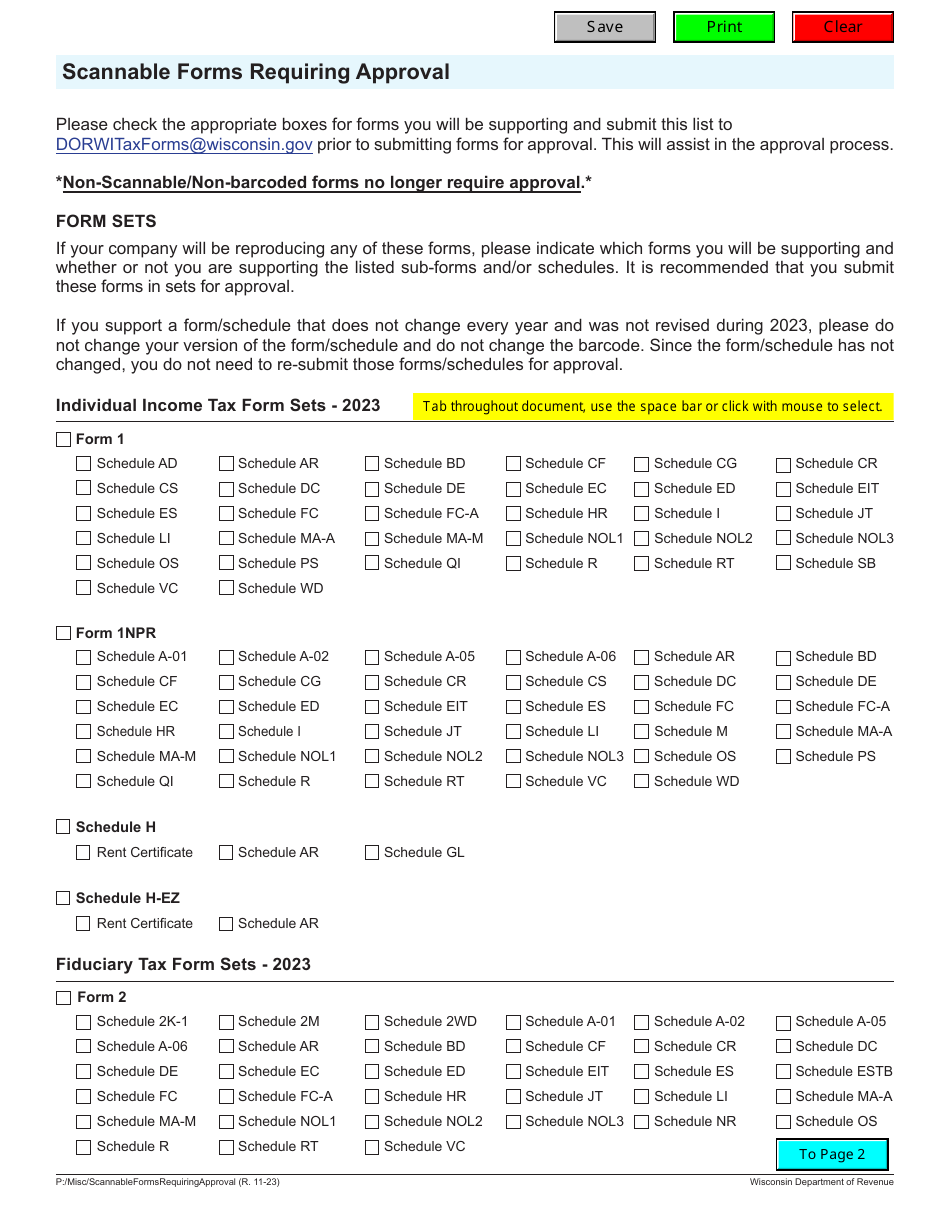 Scannable Forms Requiring Approval - Wisconsin, Page 1