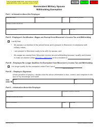 Document preview: Form W-221 Nonresident Military Spouse Withholding Exemption - Wisconsin