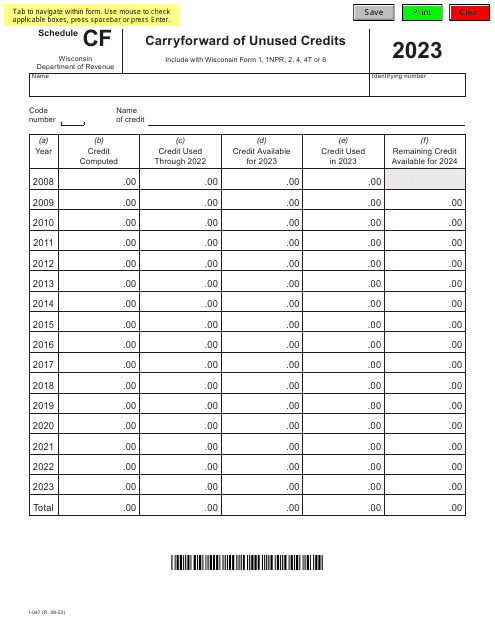 Form I-047 Schedule CF 2023 Printable Pdf