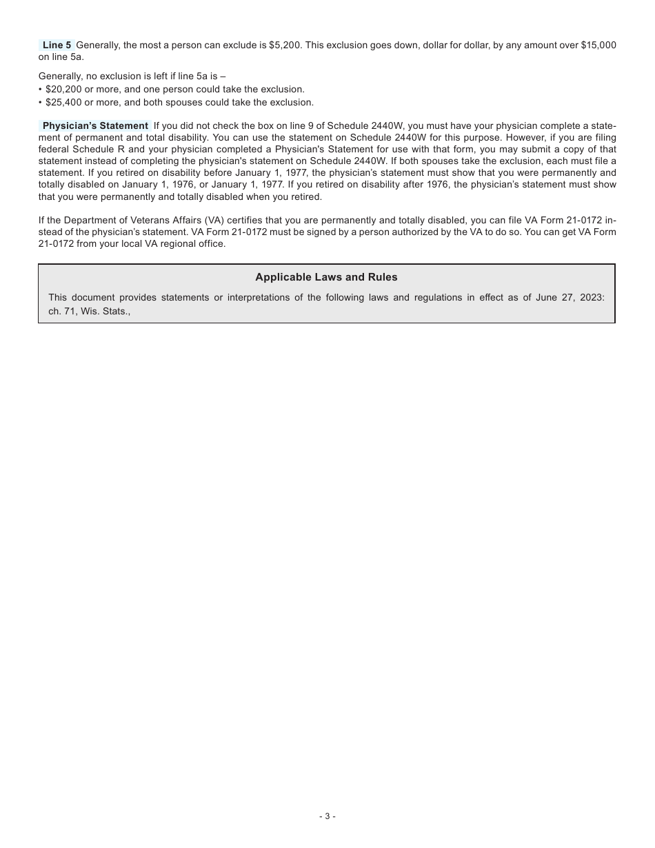 Form I-025 Schedule 2440W Disability Income Exclusion - Wisconsin, Page 3