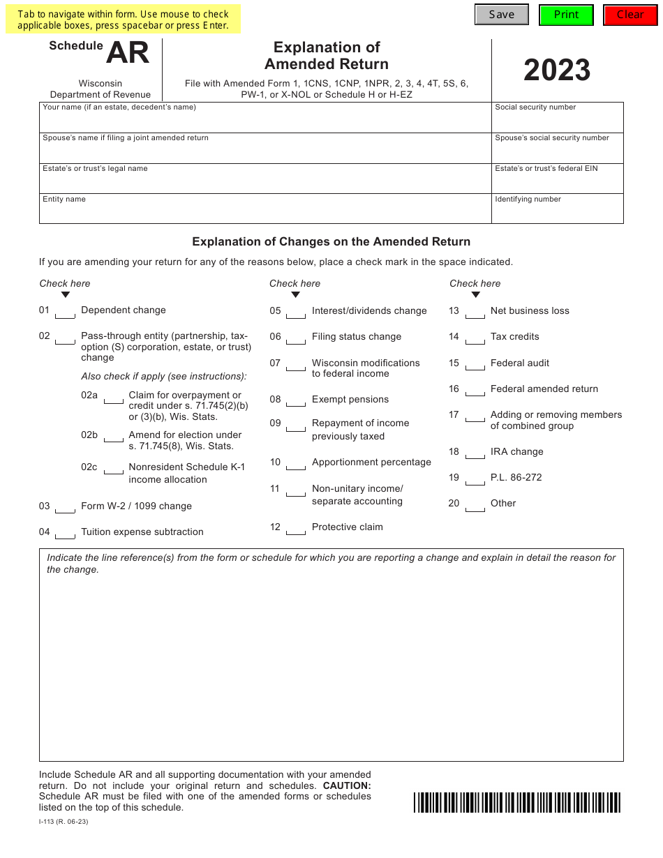 Form I113 Schedule AR Download Fillable PDF or Fill Online Explanation