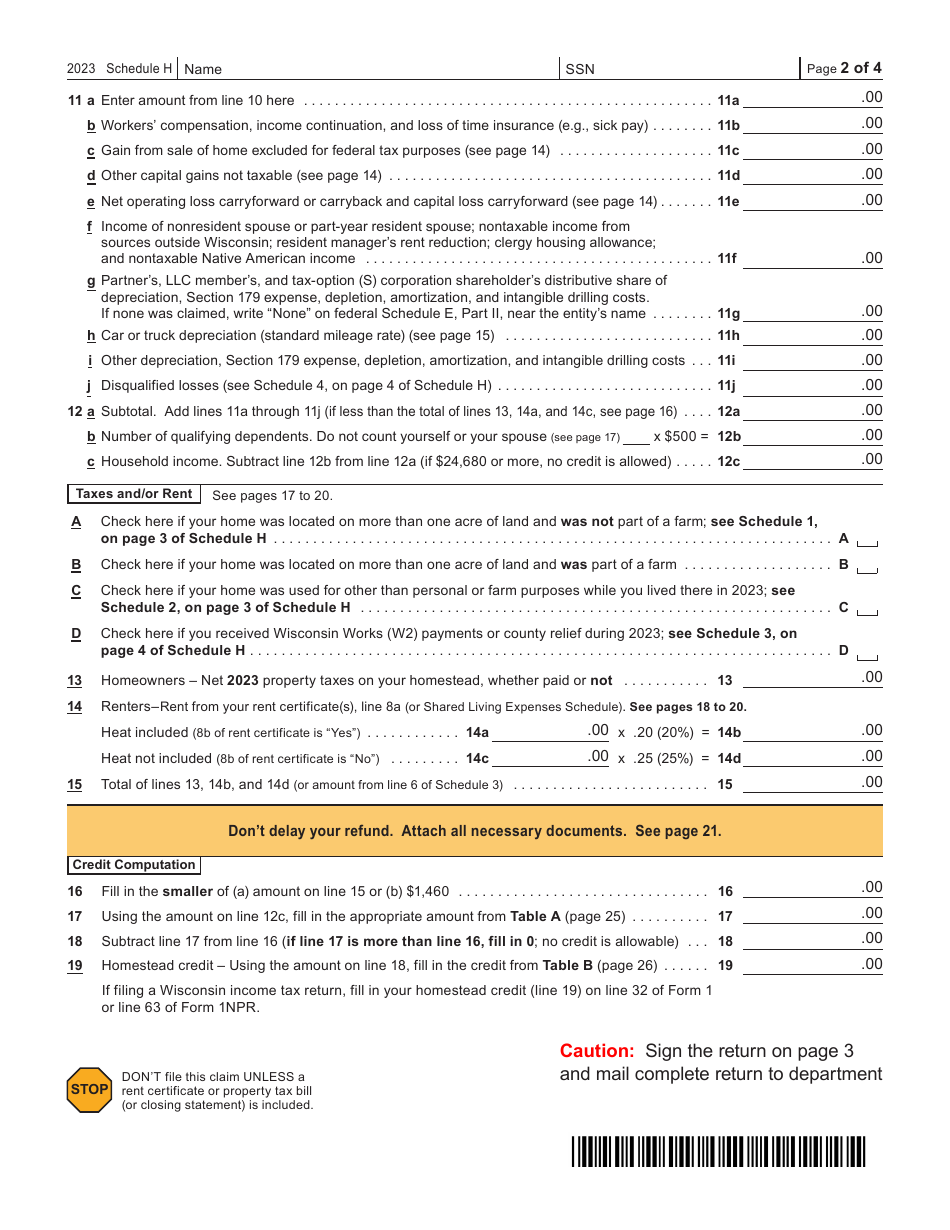 Form I-016I Supplement H Wisconsin Homestead Credit - Wisconsin, Page 2