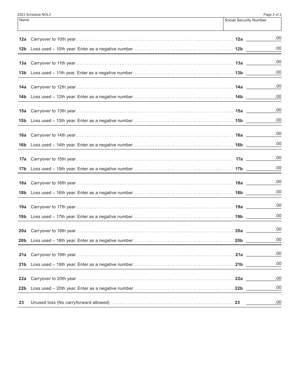 Form I-056 Schedule NOL3 Record of Wisconsin Nol Carryback and Carryforward of Losses - Wisconsin, Page 2