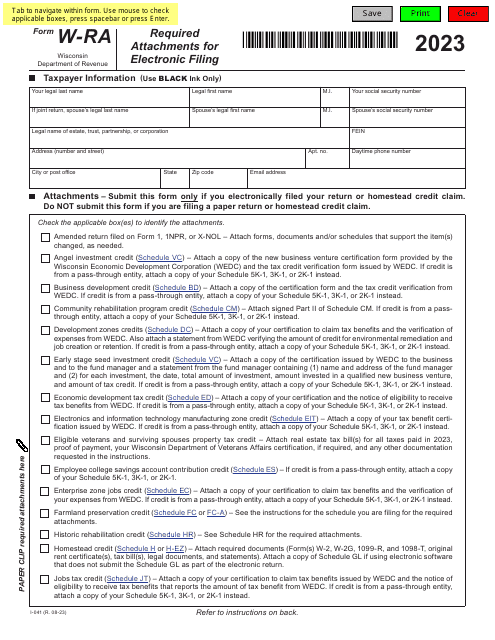 Form W-RA (I-041) Required Attachments for Electronic Filing - Wisconsin, 2023