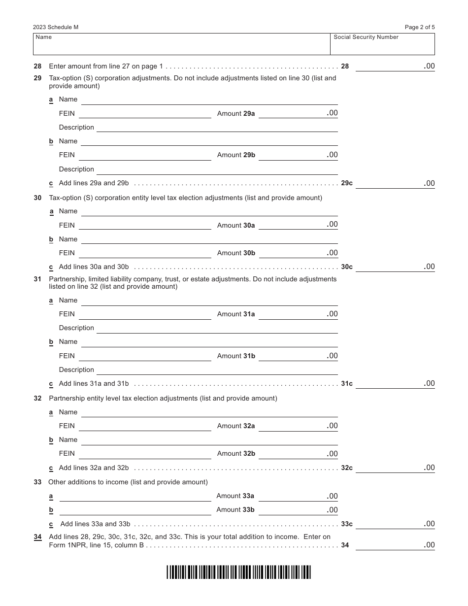 Form I-053I Schedule M Additions to and Subtractions From Income - Wisconsin, Page 2