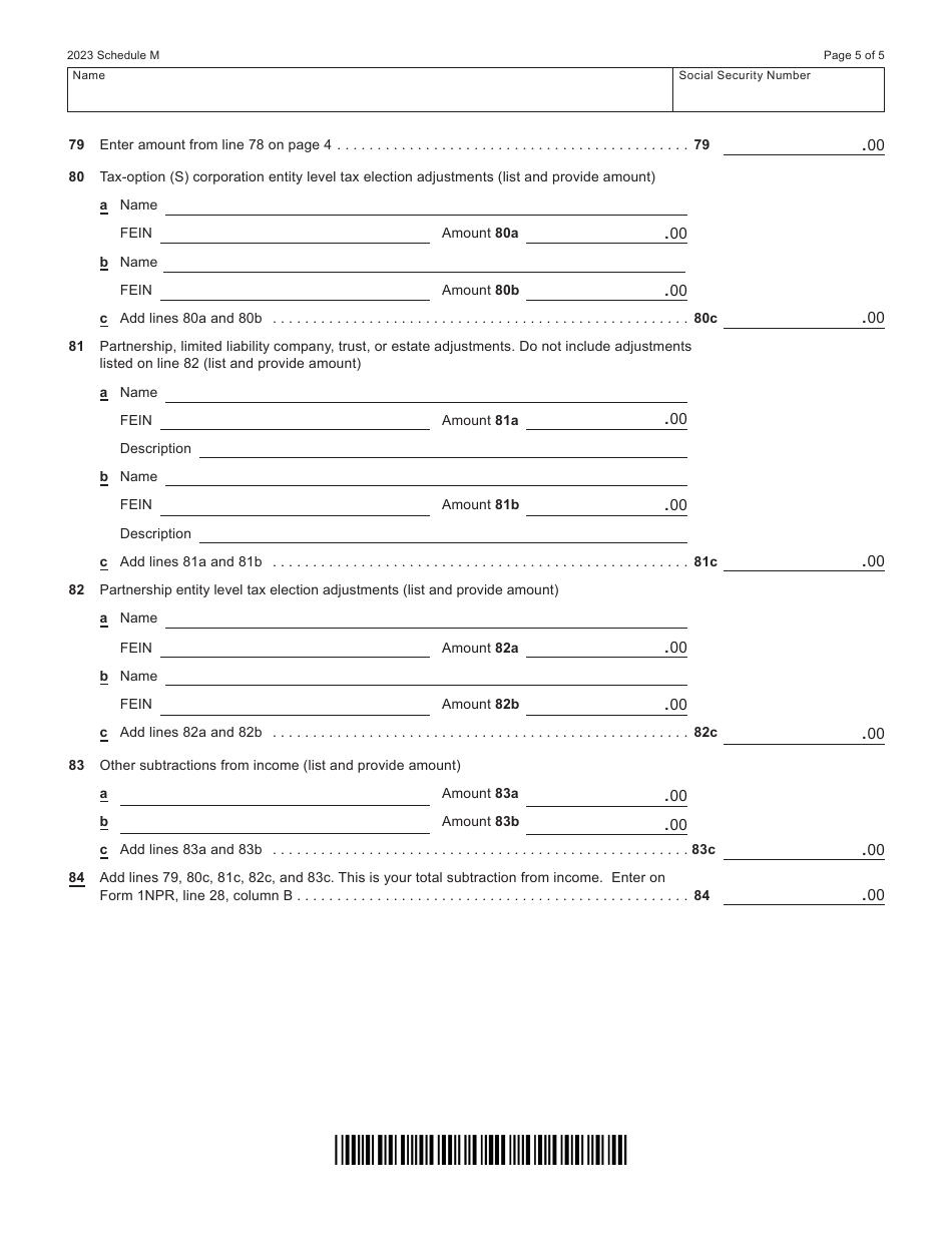 Form I-053I Schedule M Additions to and Subtractions From Income - Wisconsin, Page 5