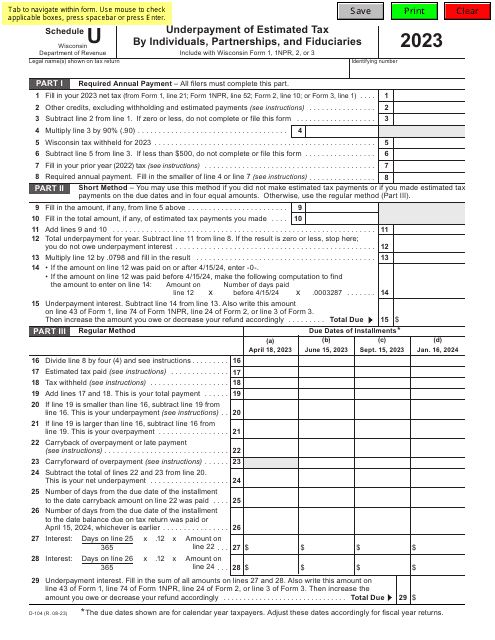 Form D-104 Schedule U 2023 Printable Pdf