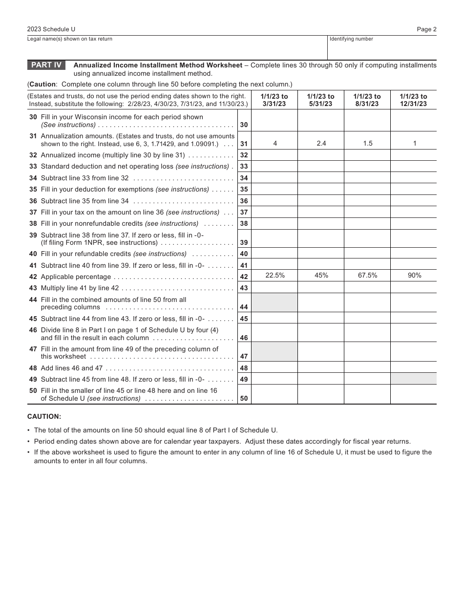 Form D-104 Schedule U Underpayment of Estimated Tax by Individuals, Partnerships, and Fiduciaries - Wisconsin, Page 2