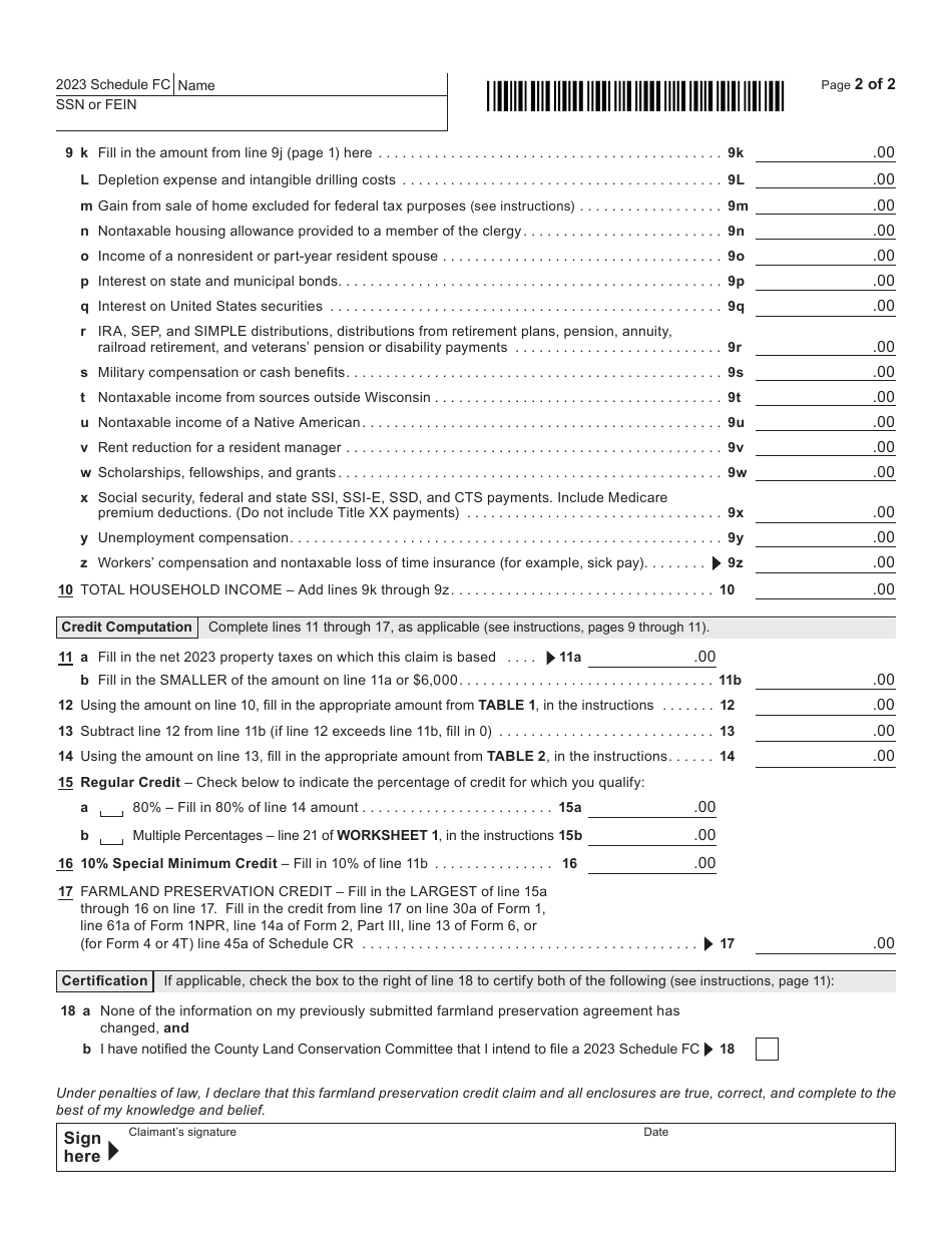 Form I-025 Schedule FC Farmland Preservation Credit - Wisconsin, Page 2