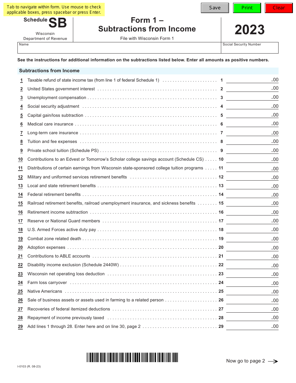 Form 1 (I0103) Schedule SB Download Fillable PDF or Fill Online