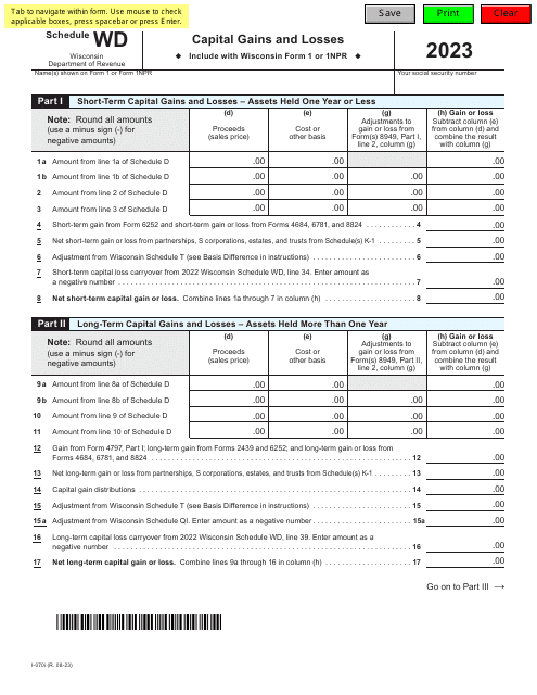 Form I-070I Schedule WD 2023 Printable Pdf