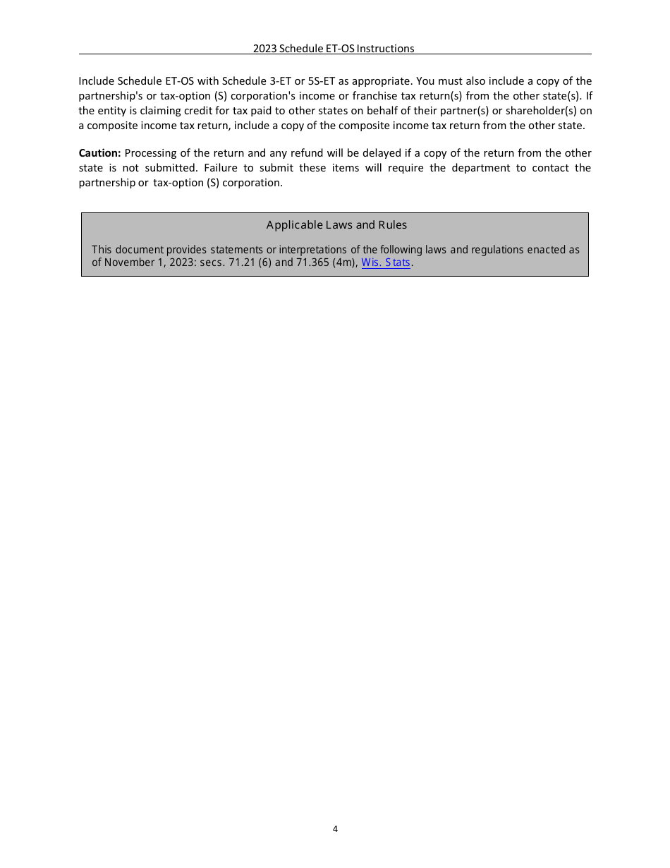 Instructions for Form IC-020 Schedule ET-OS Credit for Net Tax Paid to Another State - Wisconsin, Page 4