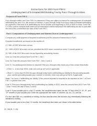 Document preview: Instructions for Form PW-U, IC-006 Underpayment of Estimated Withholding Tax by Pass-Through Entities - Wisconsin